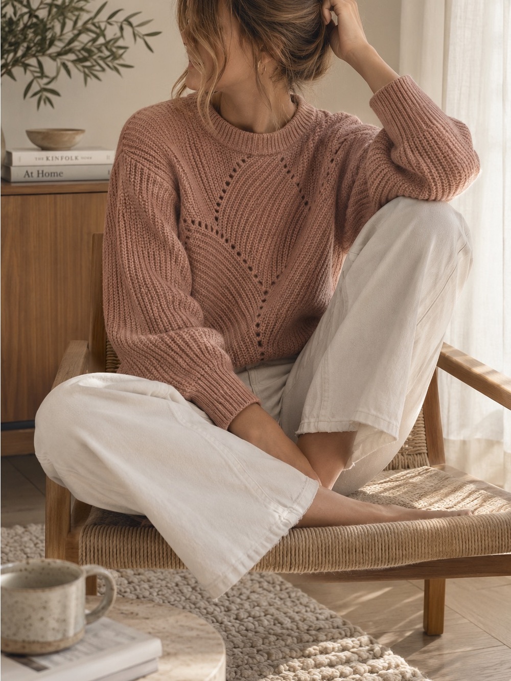 Wilfred by Aritzia 100% Merino Wool Cropped Sweater Dusty Rose S